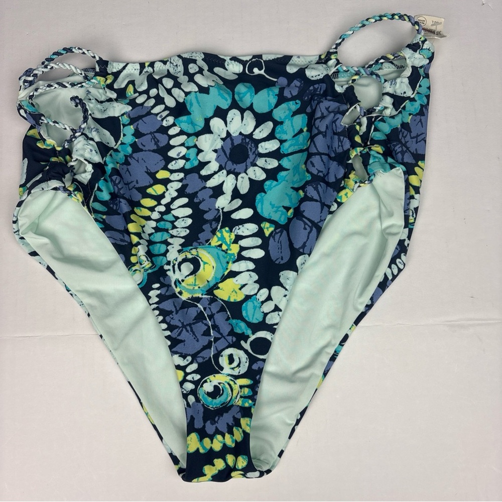 Aerie Women's Large Bikini Bottom Blue Teal Tribal Lace Up Swimsuit New with Tag